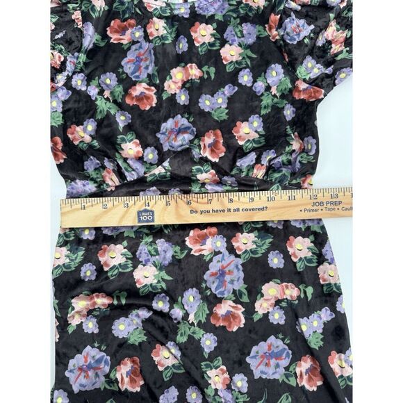 ASOS Maxi Dress Floral Black Velvet Short Sleeve  Keyhole Back Grunge Gown Sz 2 - Picture 8 of 10